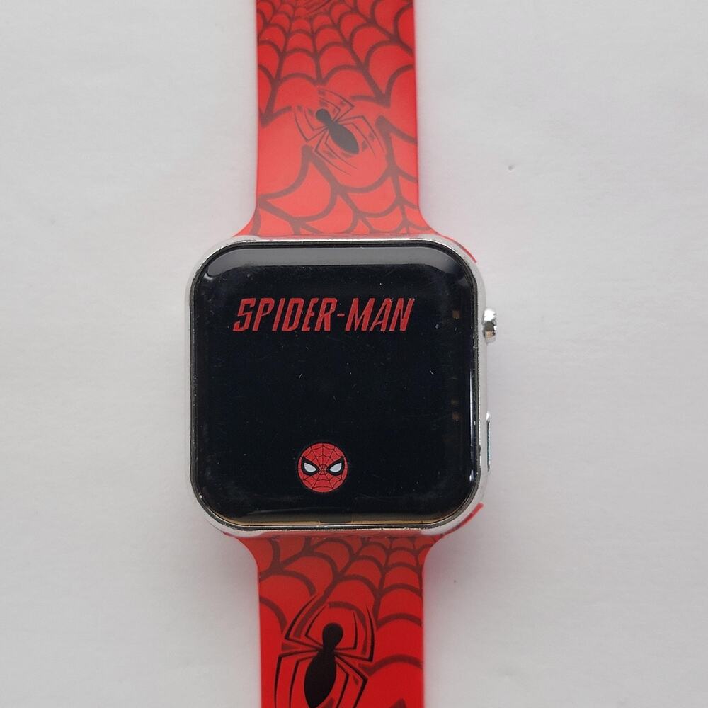 Marvel Boys Watch Black Dial 32mm Silver Case Red Silicone Strap LED SPD6001FB